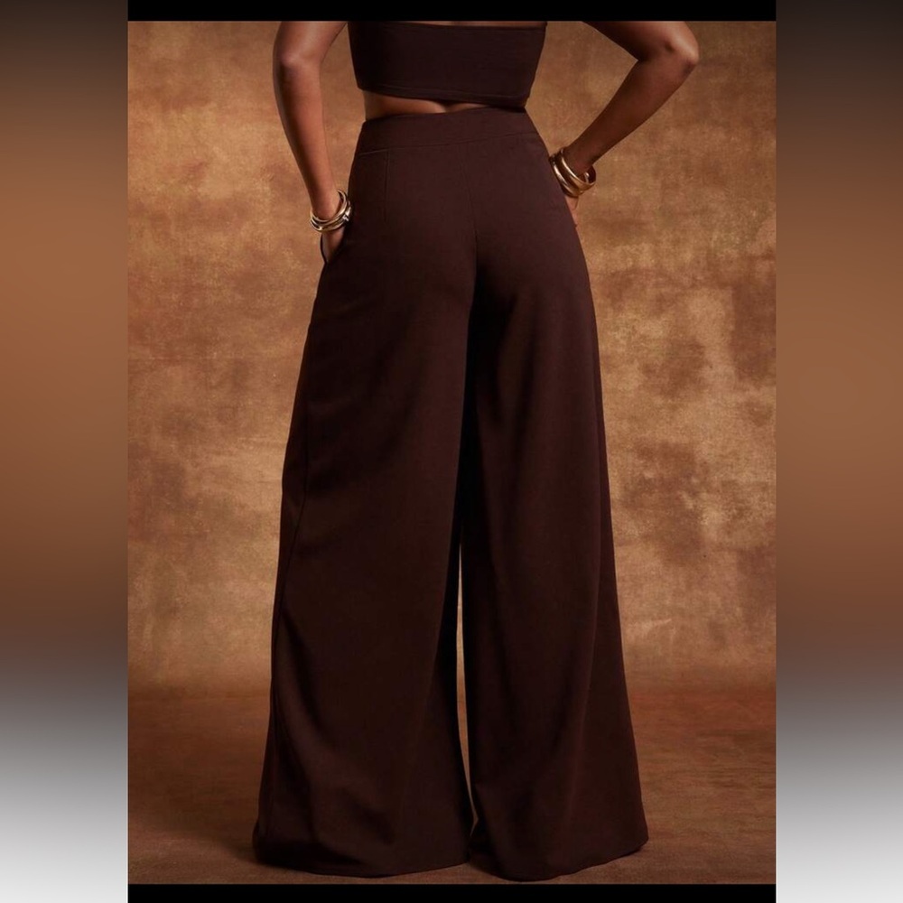 Elegant Brown Women's Very Wide Leg Pants - Picture 2 of 5